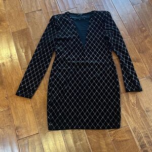 SHEIN Black Velvet Diamond Pattern Dress
